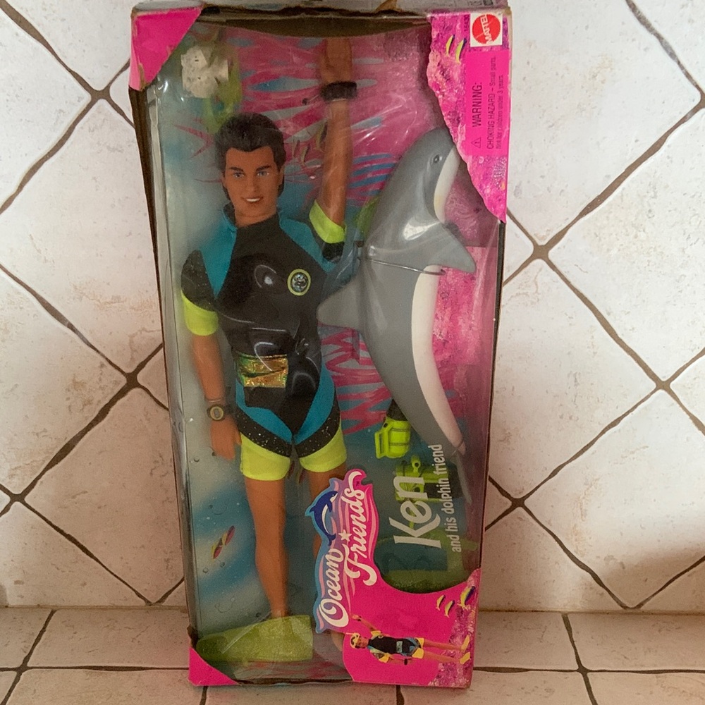 Vintage Mattel Ocean Friends Ken with Dolphin New 1996 #15430
